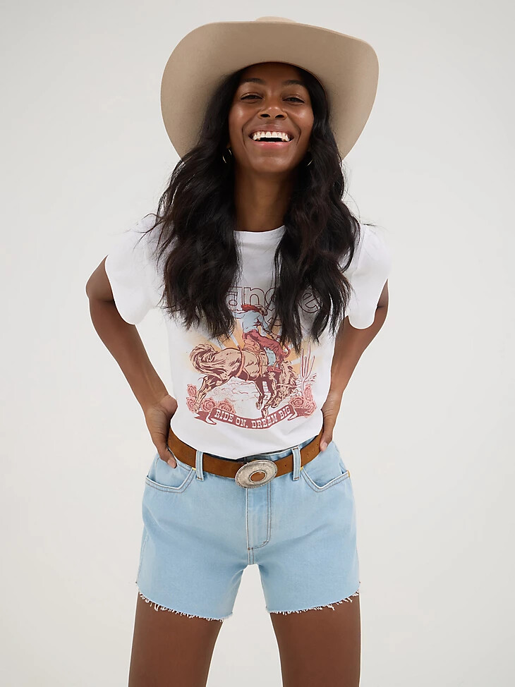pantalones cortos lavados prairie de wrangler x yellow rose de kendra scott