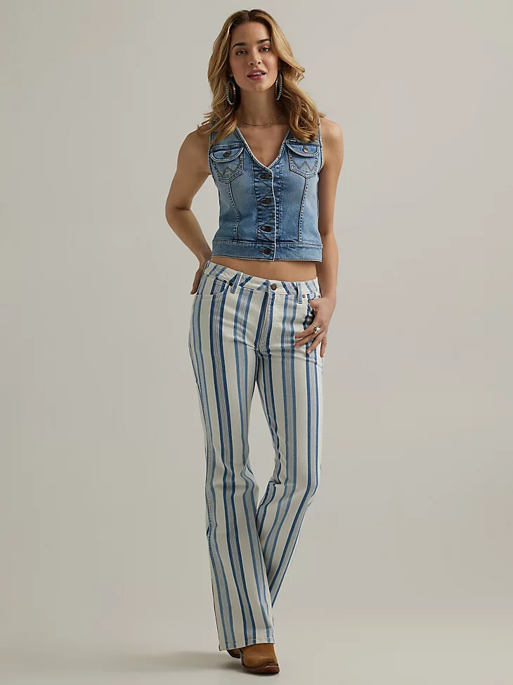 camisa vaquera estilo western wrangler para mujer color azul