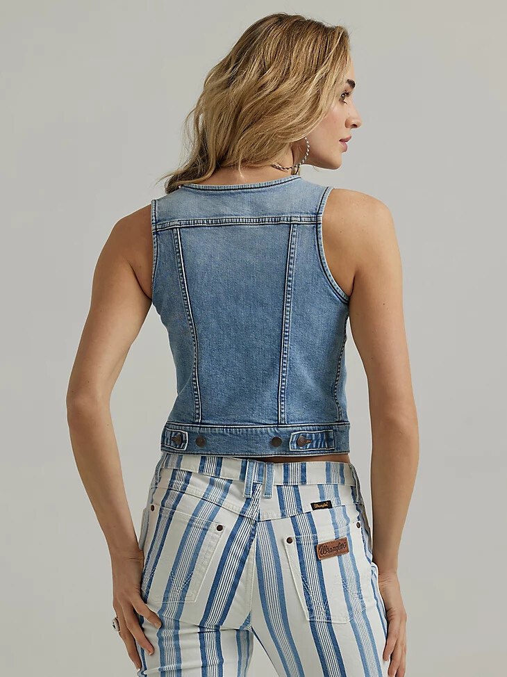 camisa vaquera estilo western wrangler para mujer color azul