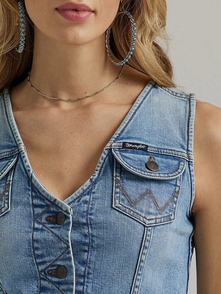 camisa vaquera estilo western wrangler para mujer color azul