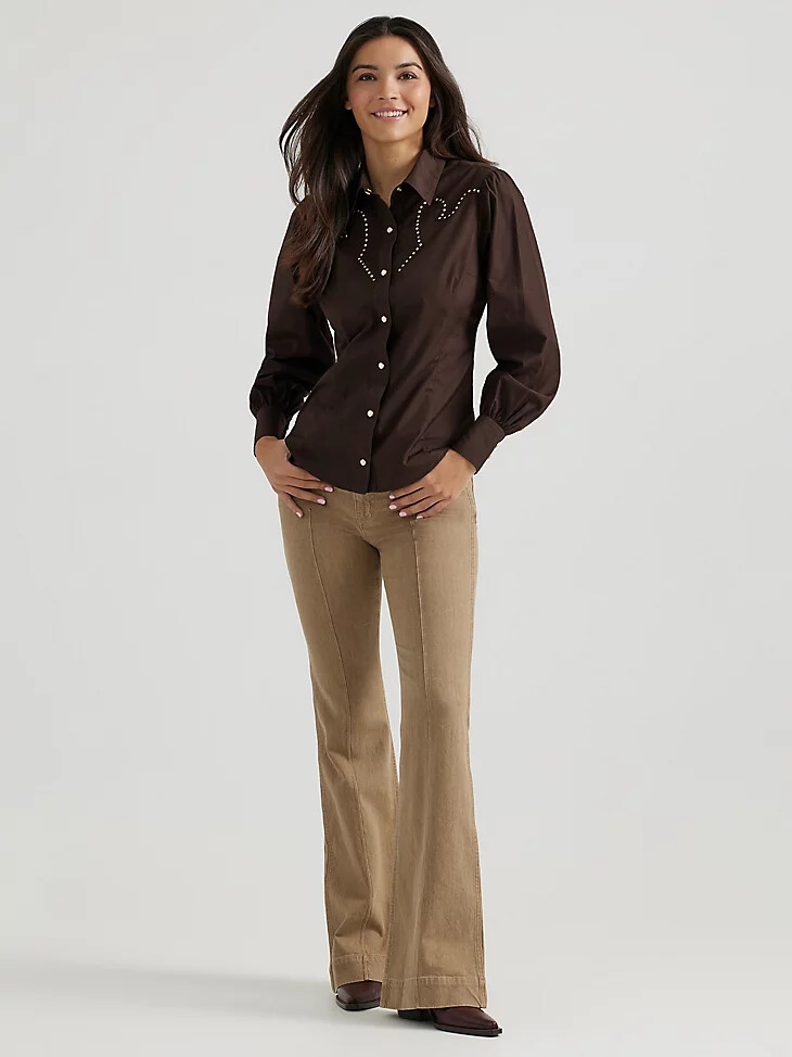 camisa rodeo wrangler x yellow rose by kendra scott en color negro topo