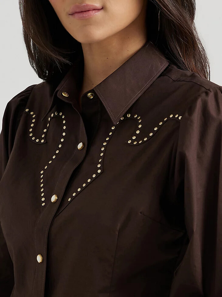 camisa rodeo wrangler x yellow rose by kendra scott en color negro topo