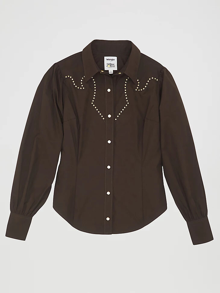 camisa rodeo wrangler x yellow rose by kendra scott en color negro topo