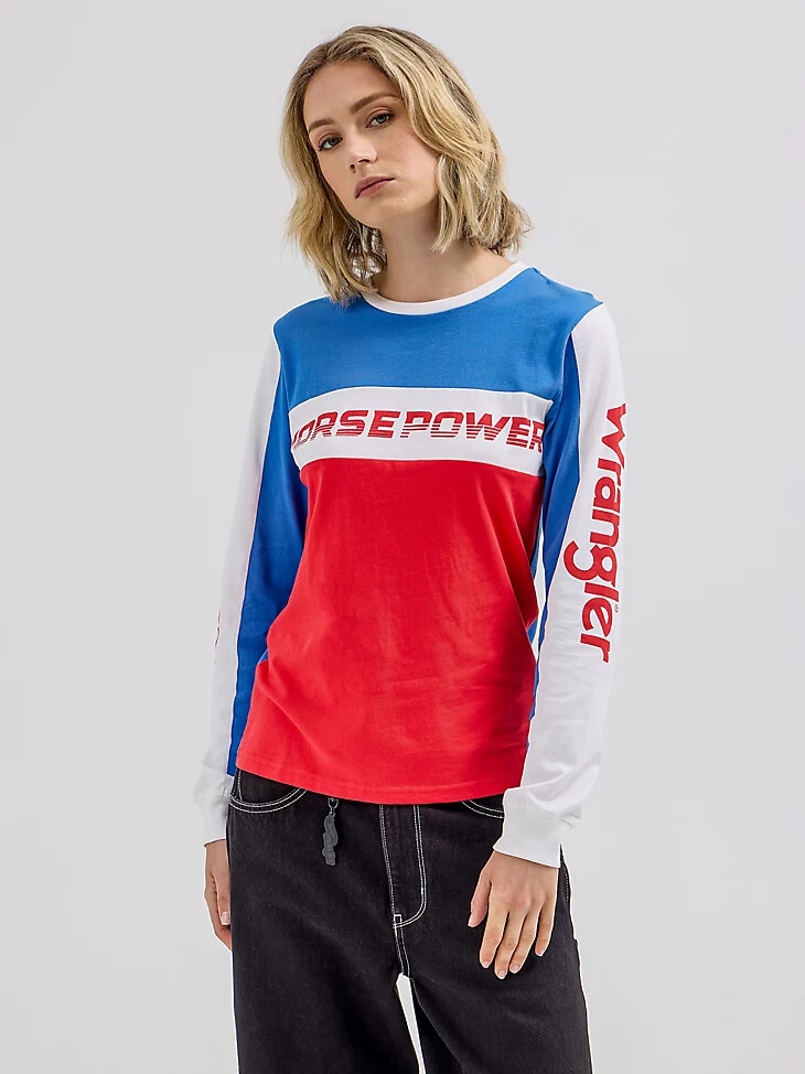 camiseta con bloques de color para mujer wrangler x hot wheels multicolor