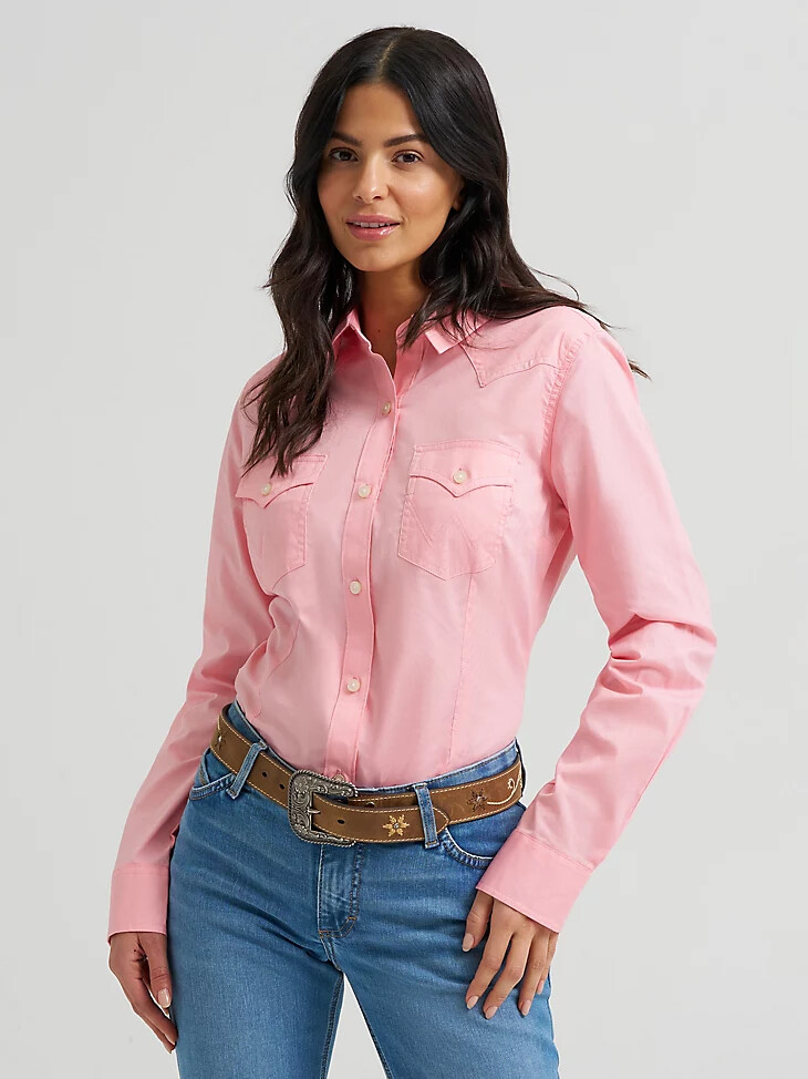 camisa vaquera con botones wrangler para mujer color peonía