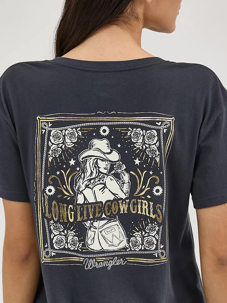 camiseta estilo boyfriend con gráfico de espalda estilo western wrangler para mujer phantom