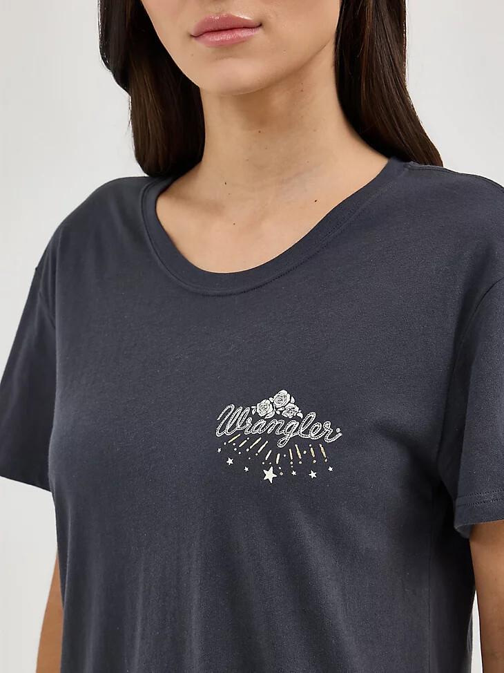camiseta estilo boyfriend con gráfico de espalda estilo western wrangler para mujer phantom