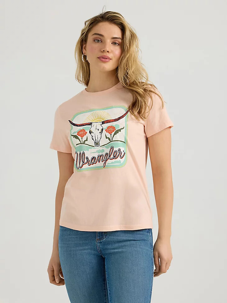 camiseta wrangler southwestern con gráfico de corte regular para mujer color melocotón parfait