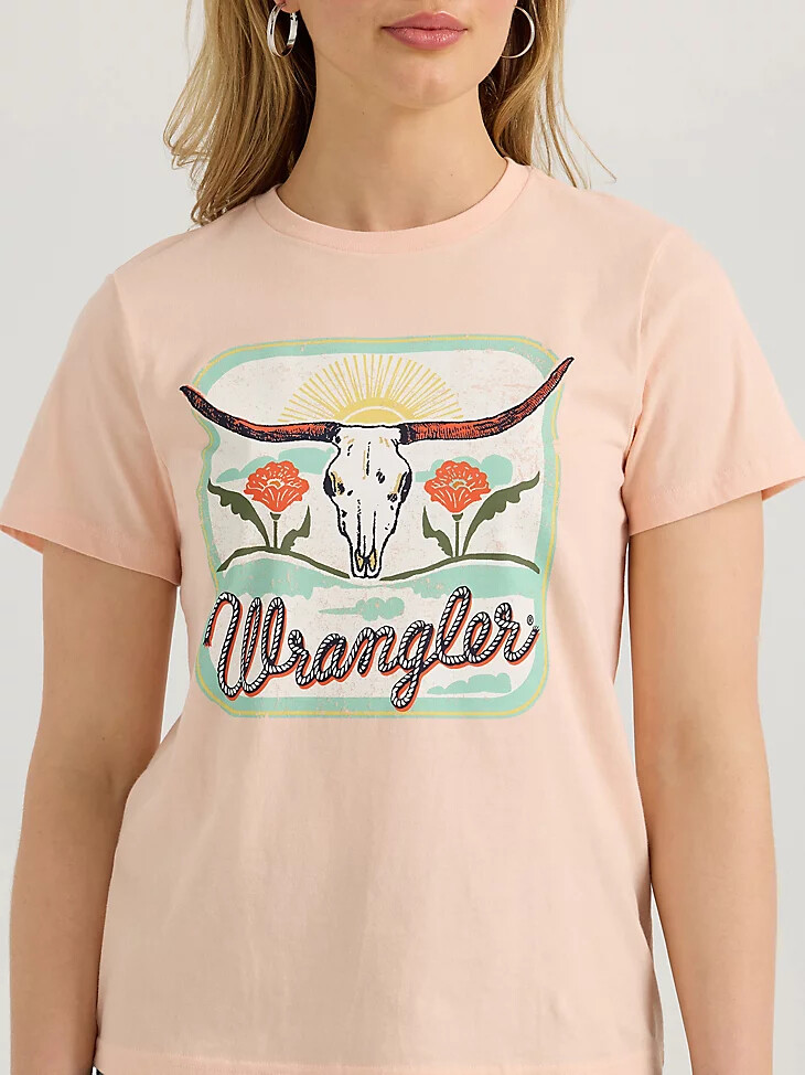 camiseta wrangler southwestern con gráfico de corte regular para mujer color melocotón parfait