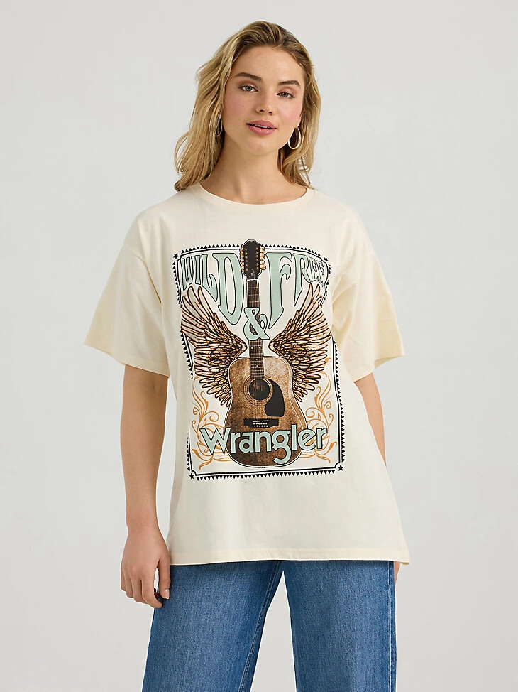 camiseta wrangler western graphic oversize para mujer color blanco antiguo