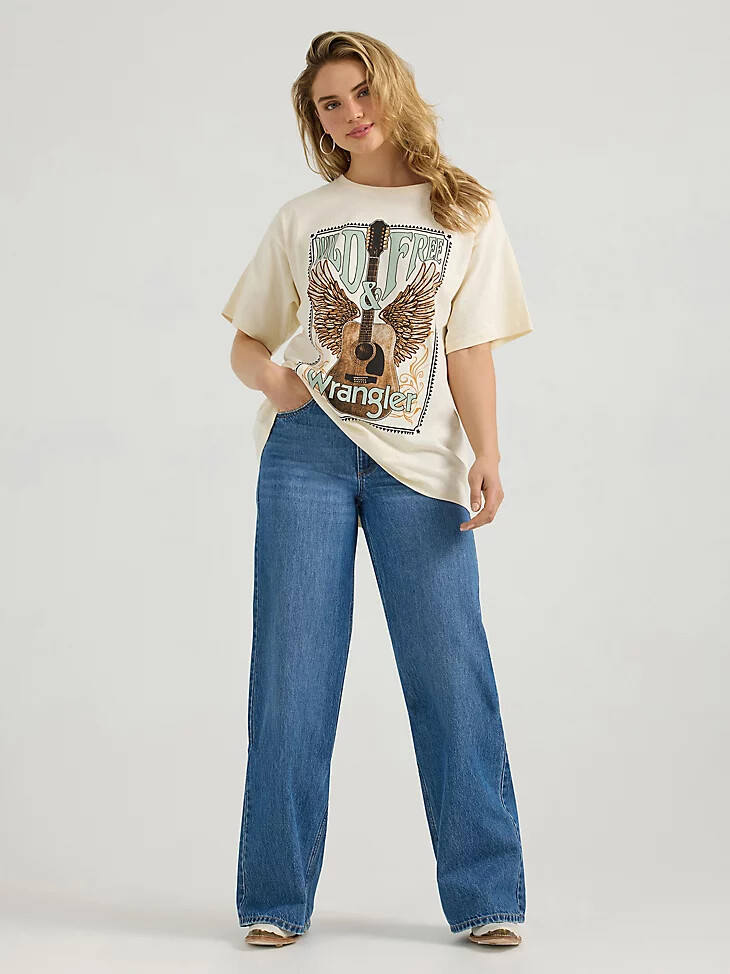 camiseta wrangler western graphic oversize para mujer color blanco antiguo