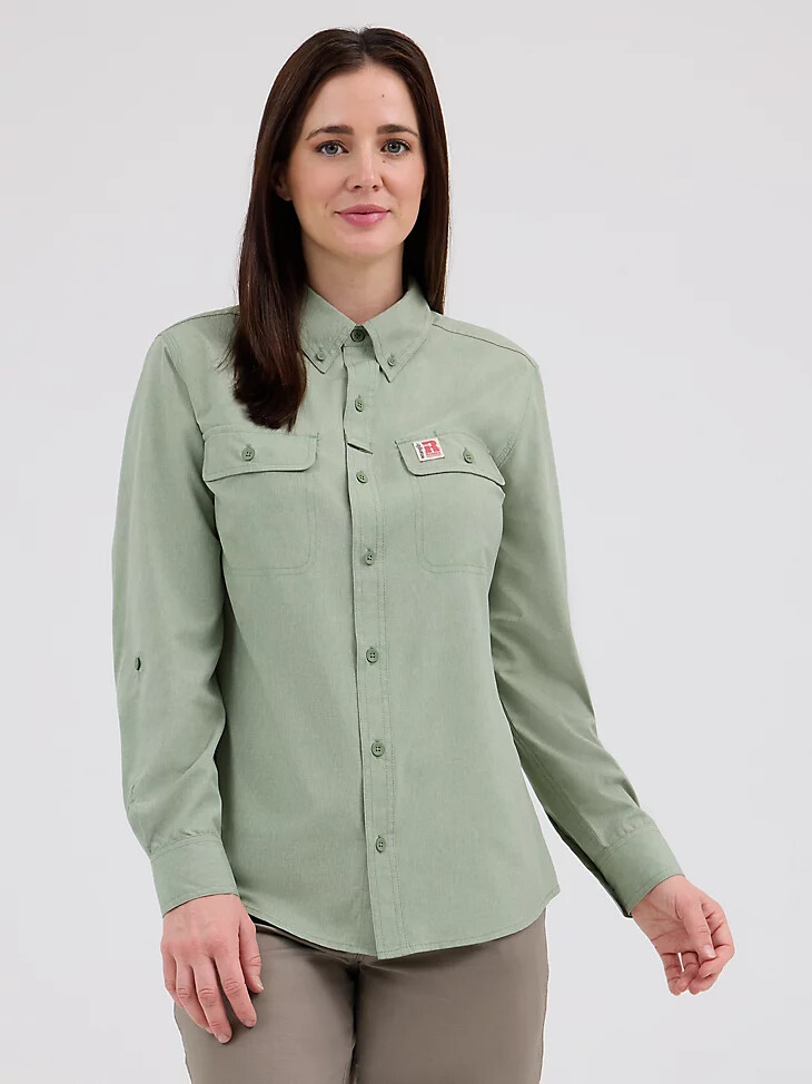 camisa de trabajo ligera y ventilada wrangler riggs workwear para mujer color verde seto