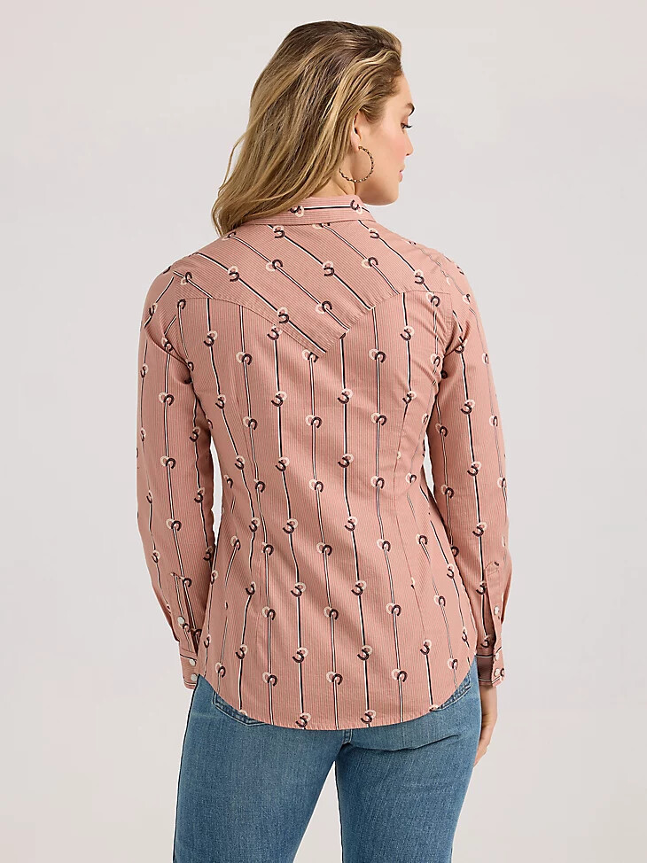 camisa vaquera entallada a rayas wrangler retro para mujer color rosa polvoriento