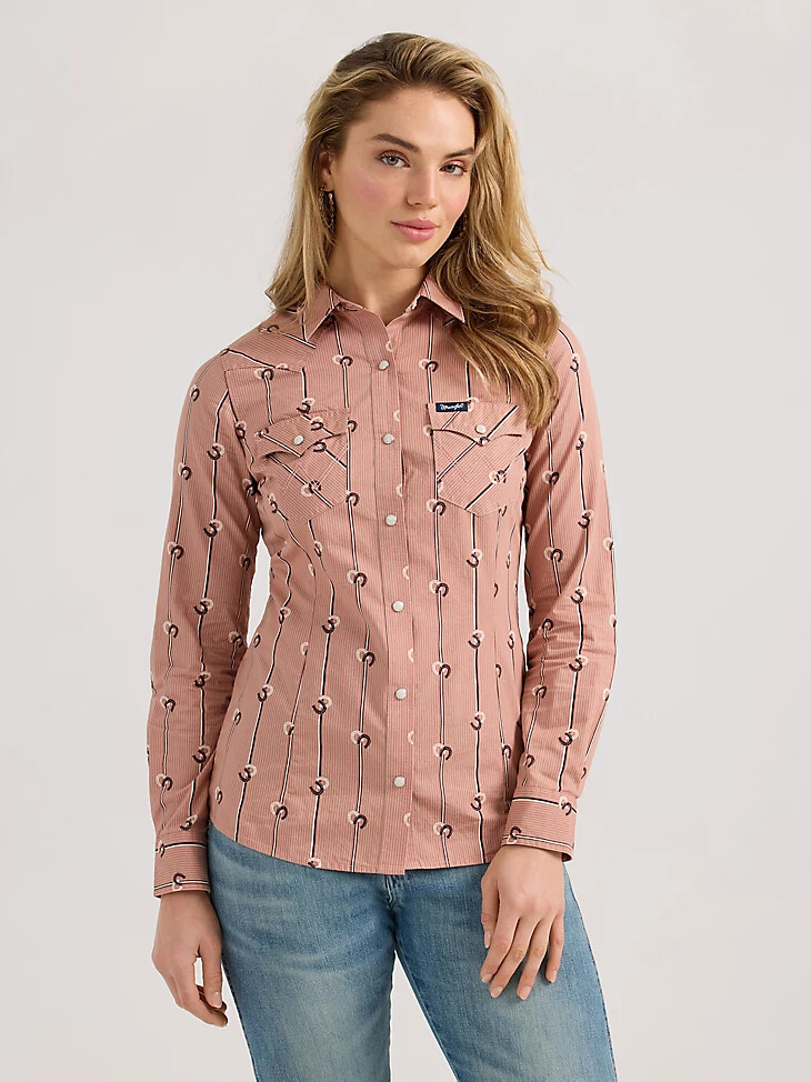 camisa vaquera entallada a rayas wrangler retro para mujer color rosa polvoriento