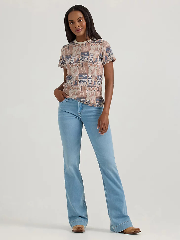camiseta ajustada con estampado jacquard integral wrangler para mujer con parches en marrón