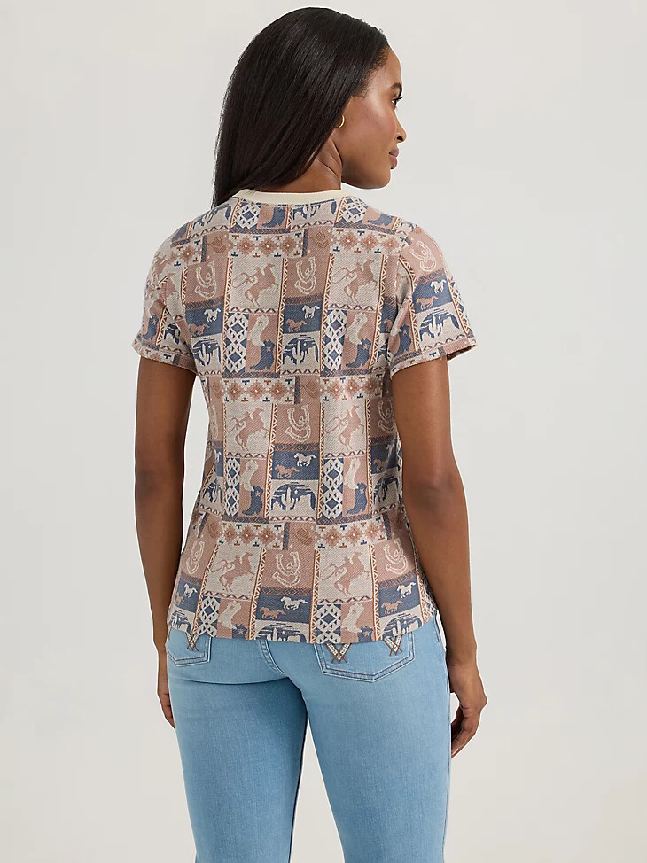 camiseta ajustada con estampado jacquard integral wrangler para mujer con parches en marrón