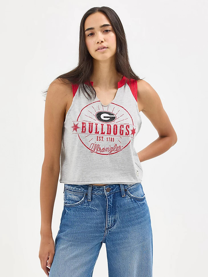 camiseta sin mangas vintage universitaria wrangler para mujer de la universidad de georgia
