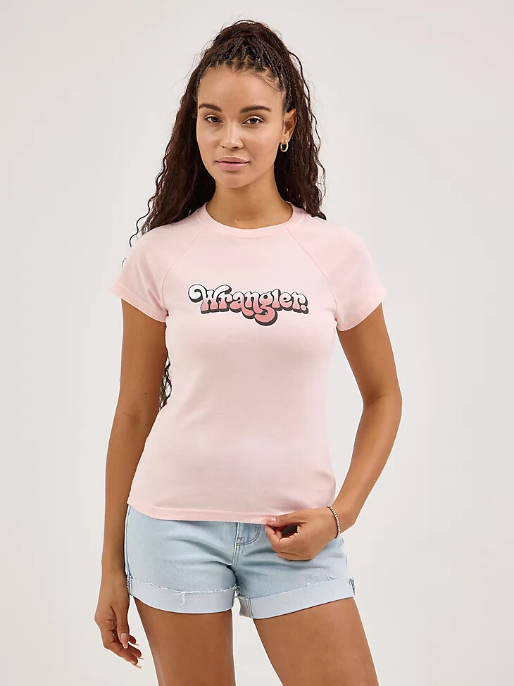 camiseta gráfica de manga raglán encogida para mujer color cuarzo rosa