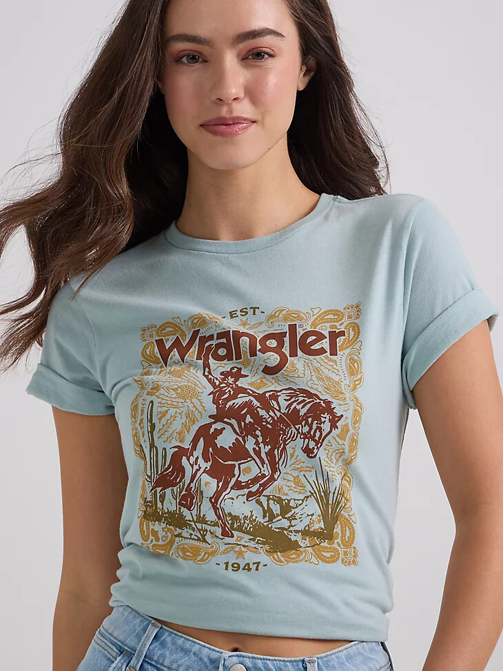 camiseta bucking bronco para mujer gris niebla