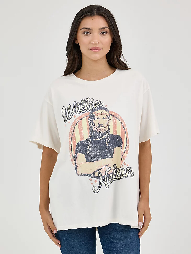 camiseta de banda extragrande wrangler willie nelson para mujer color malvavisco