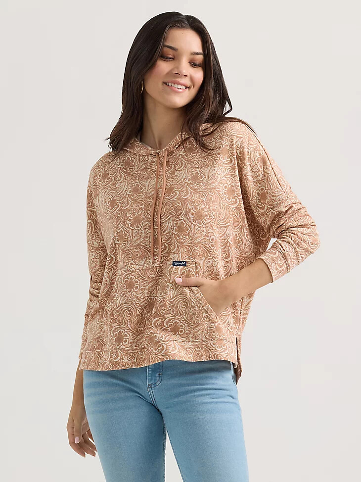 sudadera con capucha holgada geométrica wrangler para mujer color tostado ondulado