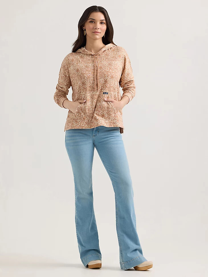 sudadera con capucha holgada geométrica wrangler para mujer color tostado ondulado