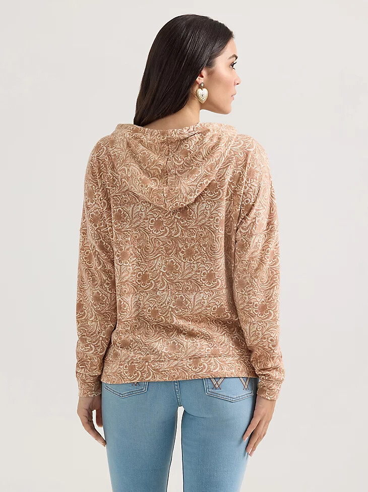 sudadera con capucha holgada geométrica wrangler para mujer color tostado ondulado