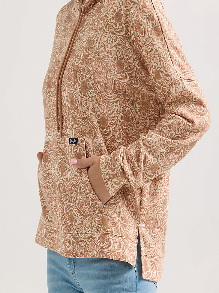 sudadera con capucha holgada geométrica wrangler para mujer color tostado ondulado