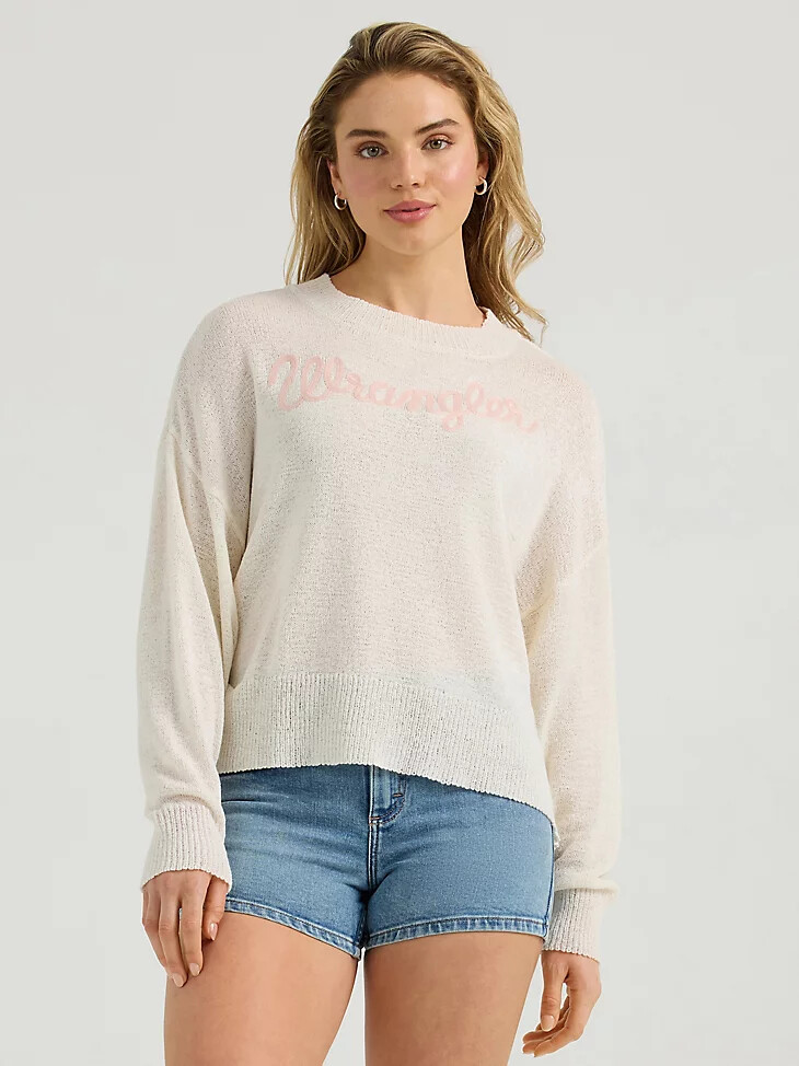 suéter de punto vaporoso wrangler para mujer blanco antiguo