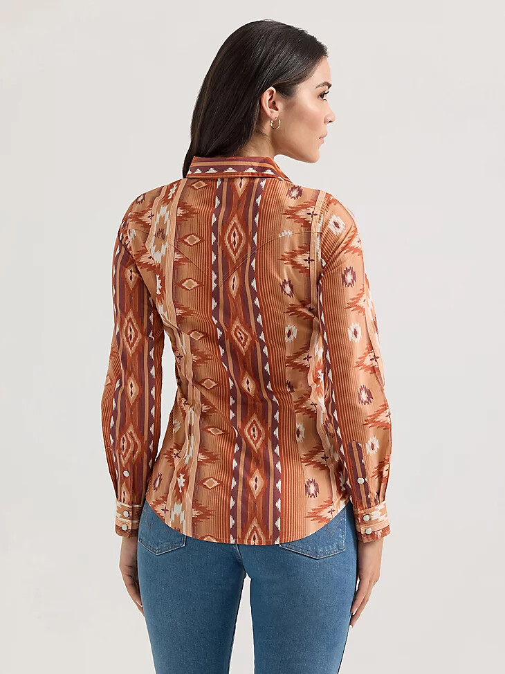 camisa clásica estilo western con broches checotah para mujer fiery checotah