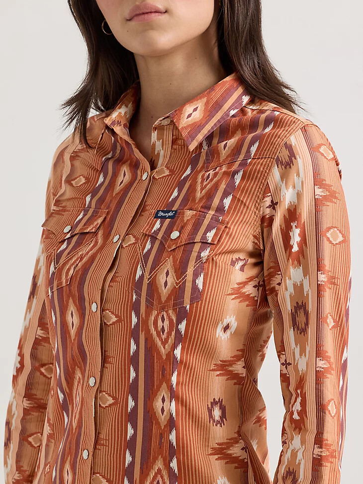 camisa clásica estilo western con broches checotah para mujer fiery checotah