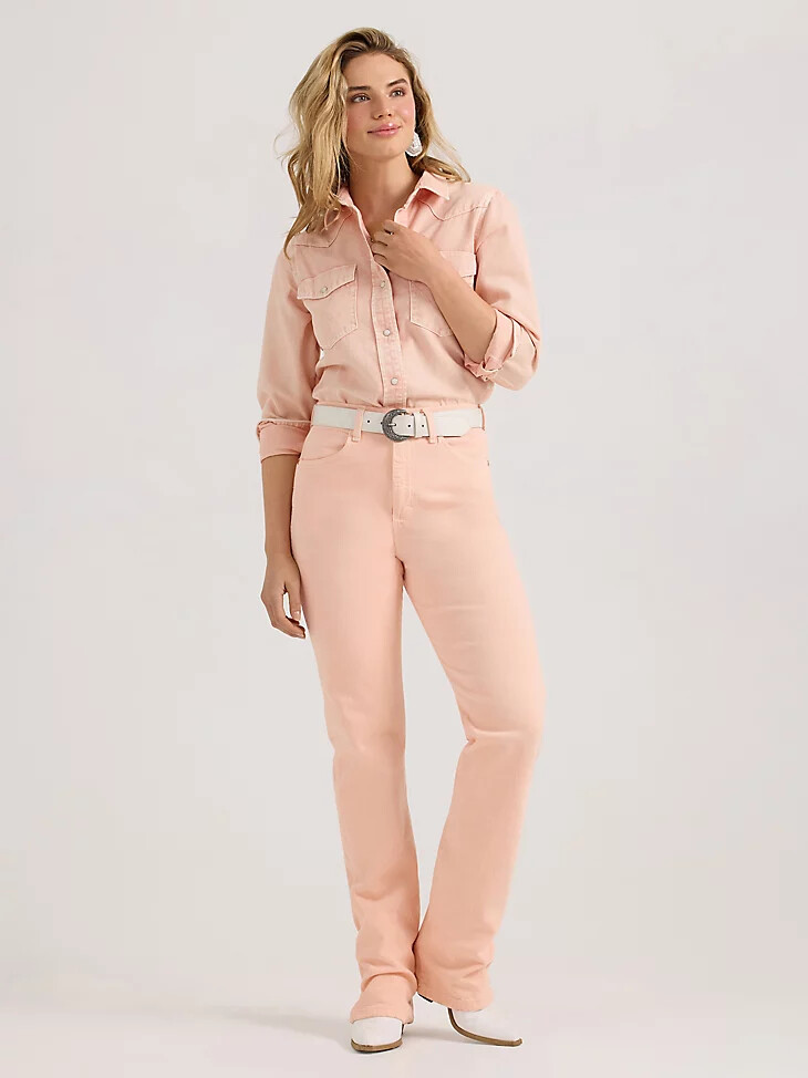 camisa vaquera wrangler colorwash slim con broches para mujer color rosa