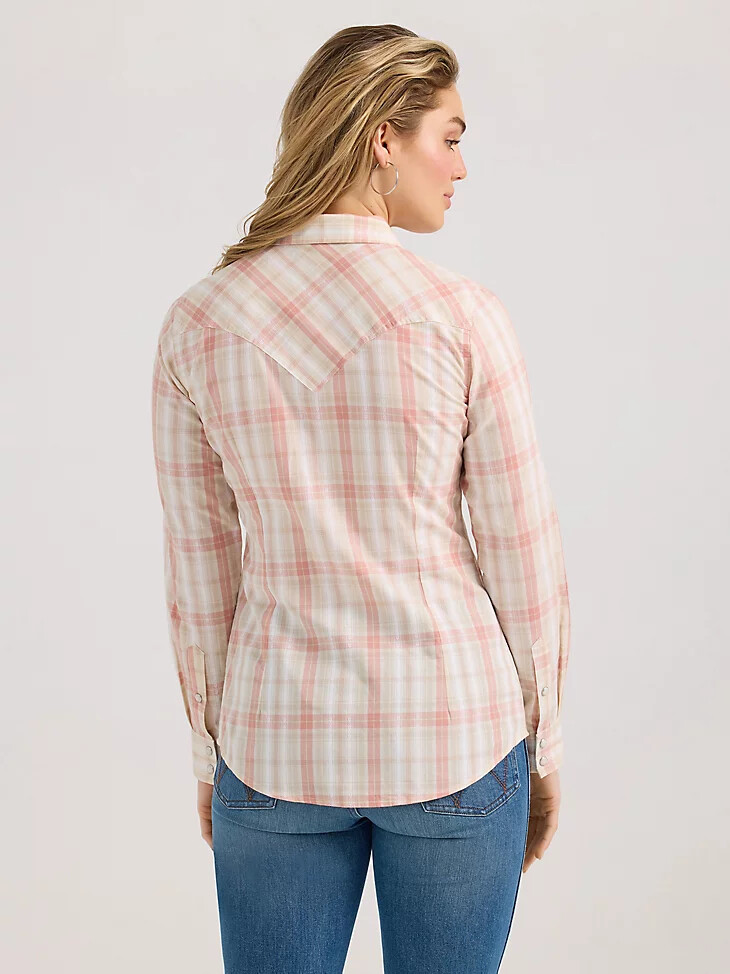 camisa vaquera ajustada a cuadros wrangler para mujer color rosa