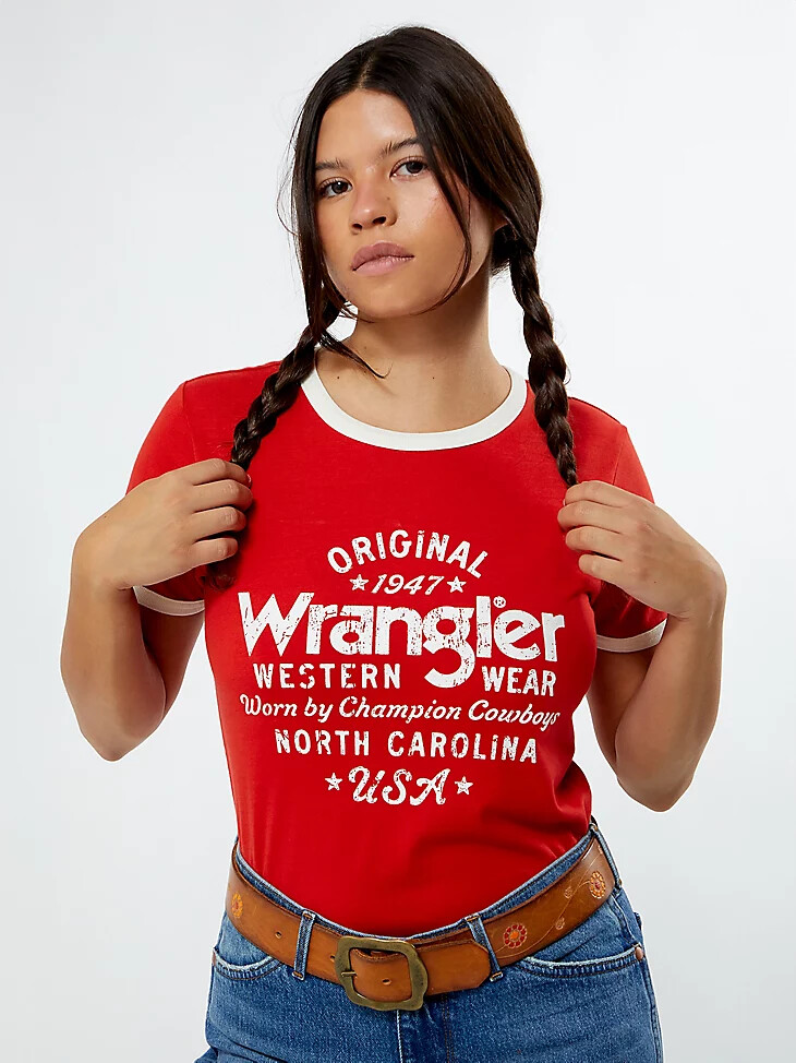 camiseta ringer para mujer wrangler x pacsun molten lava