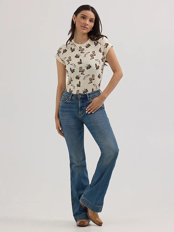camiseta ajustada con estampado jacquard integral wrangler para mujer botas color crema