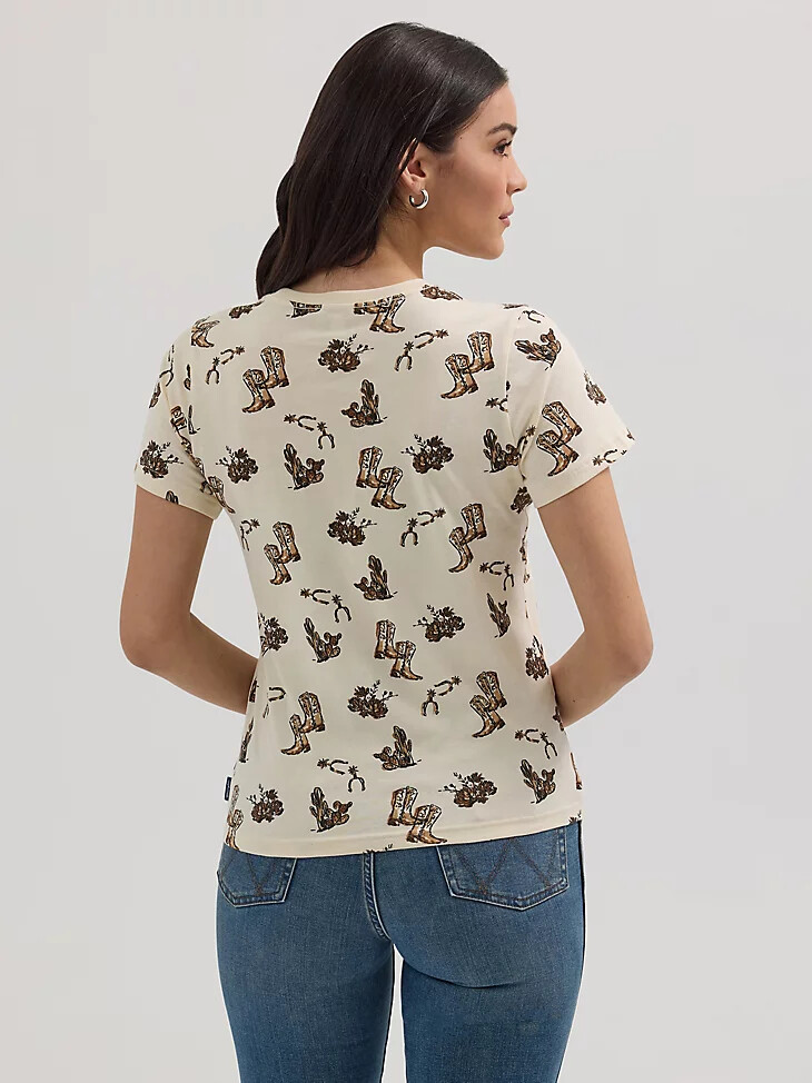 camiseta ajustada con estampado jacquard integral wrangler para mujer botas color crema