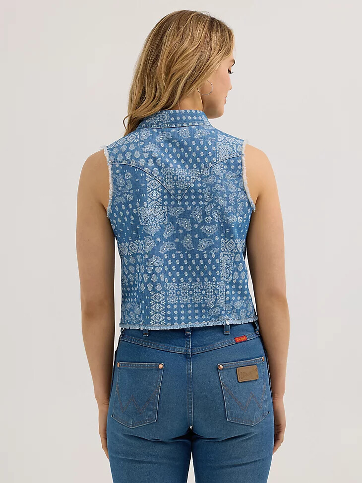 bandana vaquera corta con estampado wrangler para mujer estilo western con broches color azul