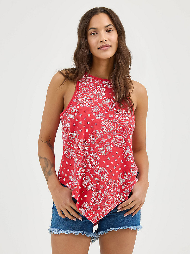 camiseta sin mangas wrangler con estampado de bandana para mujer roja