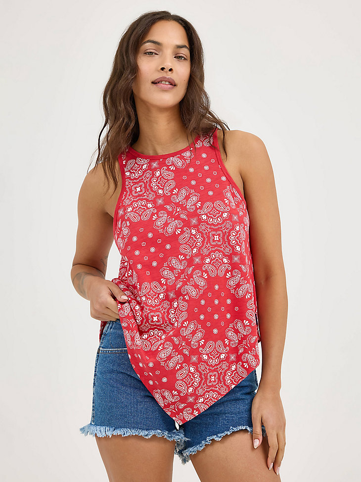 camiseta sin mangas wrangler con estampado de bandana para mujer roja