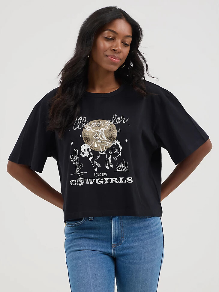 camiseta corta cuadrada negra wrangler x yellow rose de kendra scott