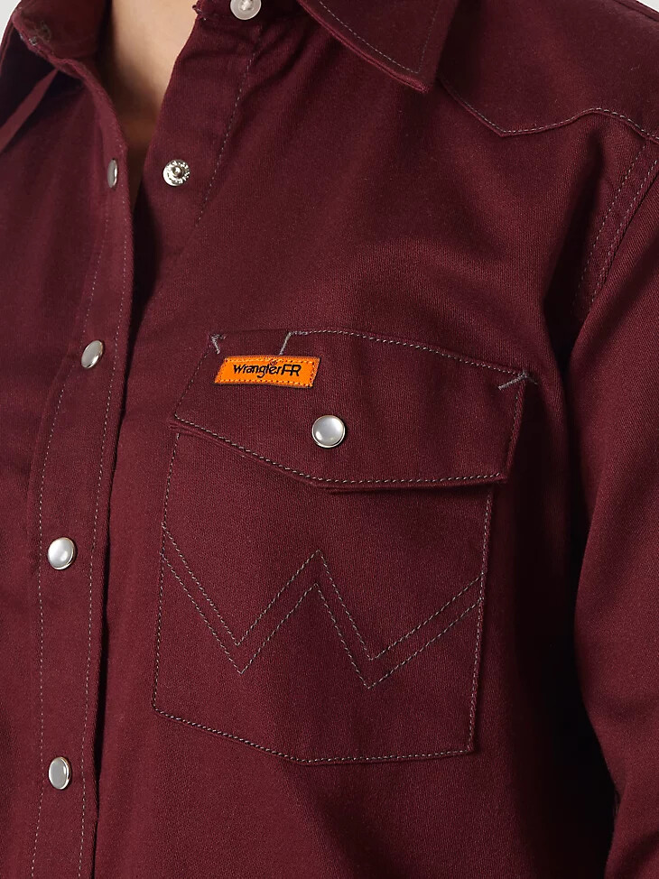camisa de trabajo wrangler fr ignífuga de manga larga lisa para mujer color burdeos